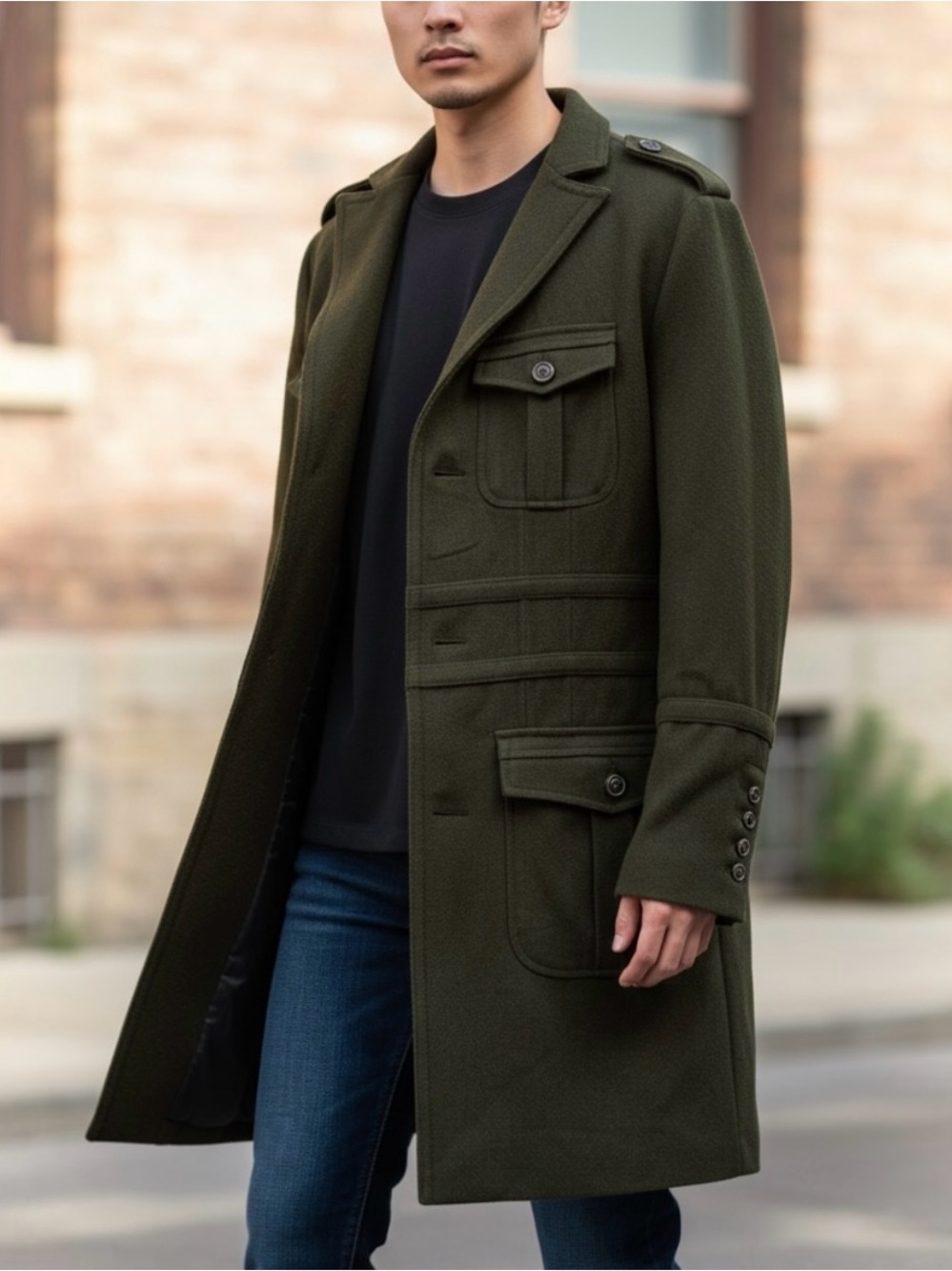 INC International Concepts Olive Green Wool Blend Military Field Coat Size M